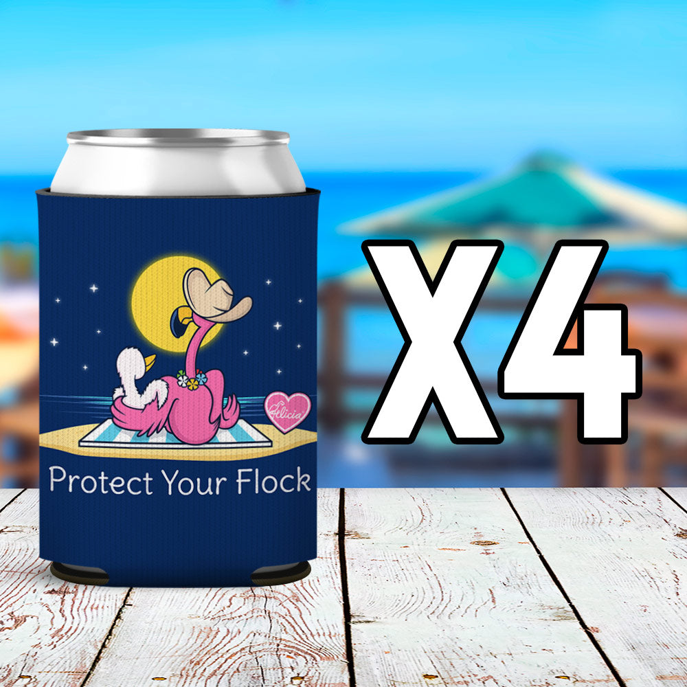 Felicia Protect Your Flock Flamingo Can Cooler Sleeve 4 Pack