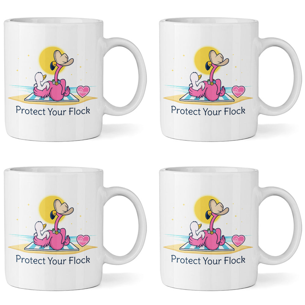 Protect Your Flock Flamingo 11oz Ceramic Mug 4 Pack
