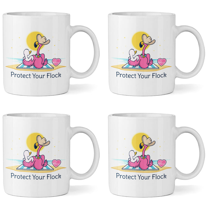 Protect Your Flock Flamingo 11oz Ceramic Mug 4 Pack