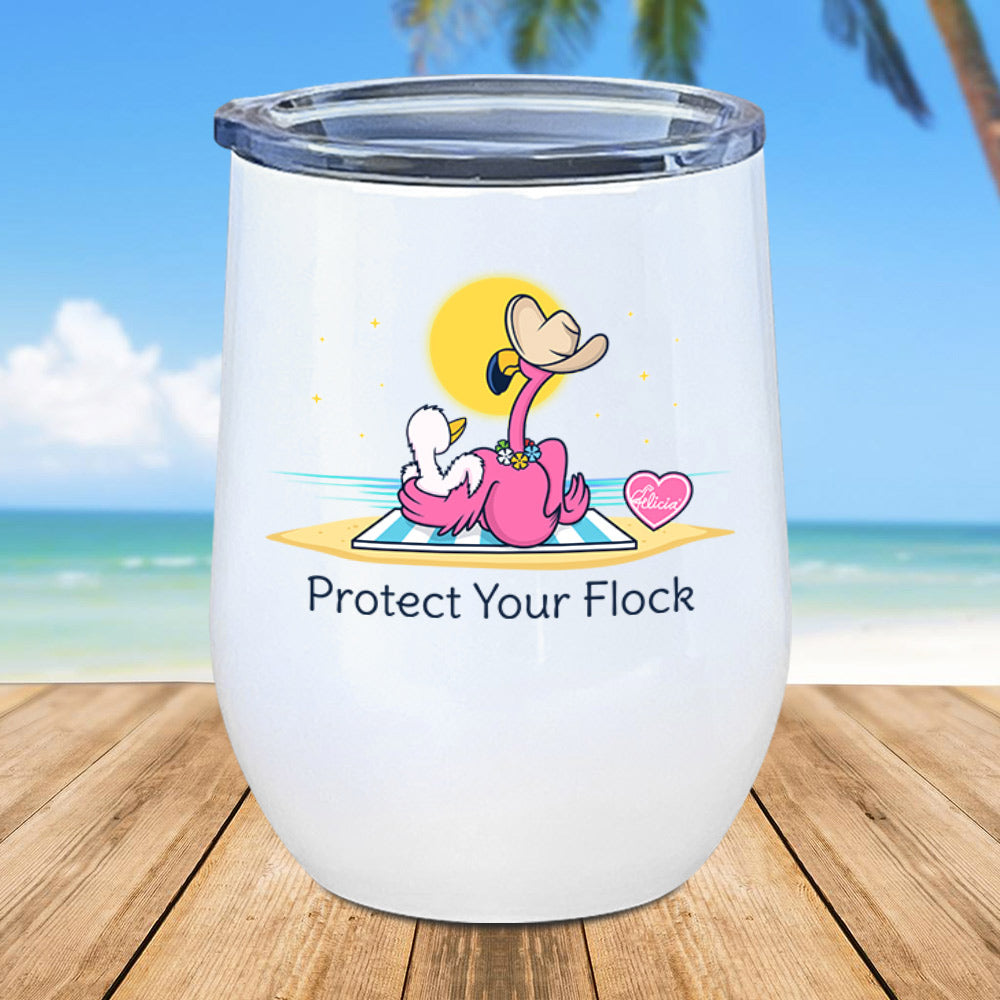 Protect Your Flock Flamingo Metal Stemless Wine Tumbler