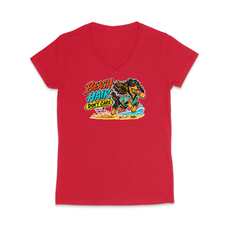 Beach Hair Don't Care Dog WOMEN'S V-Neck T-Shirt