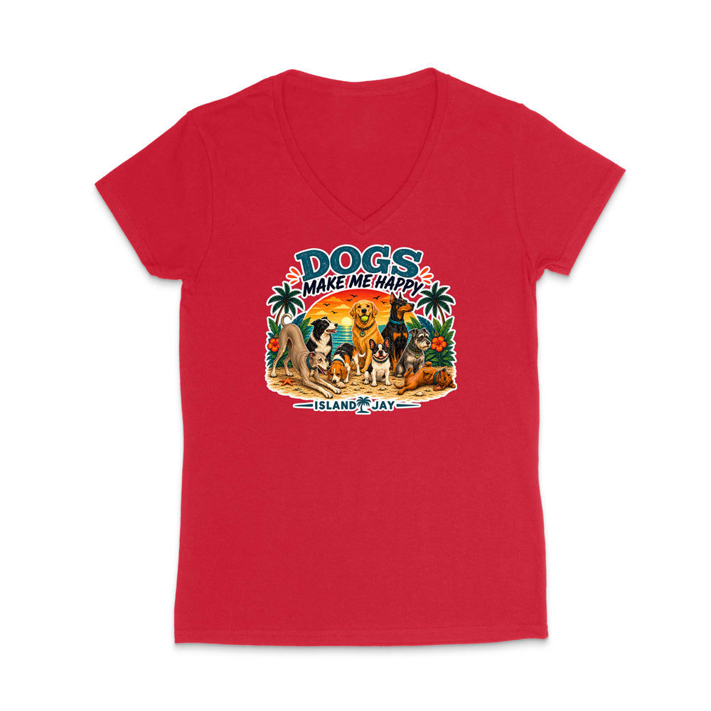 Dogs Make Me Happy WOMEN'S V-Neck T-Shirt