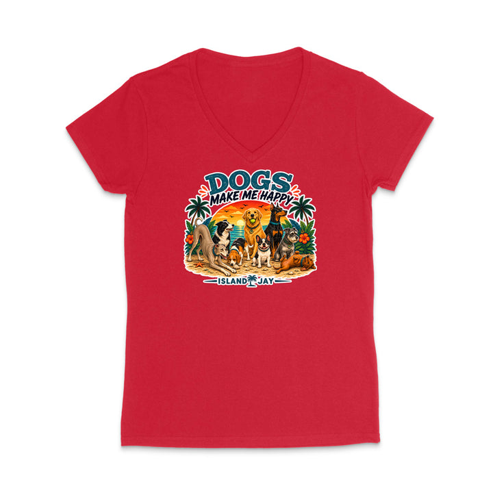 Dogs Make Me Happy WOMEN'S V-Neck T-Shirt