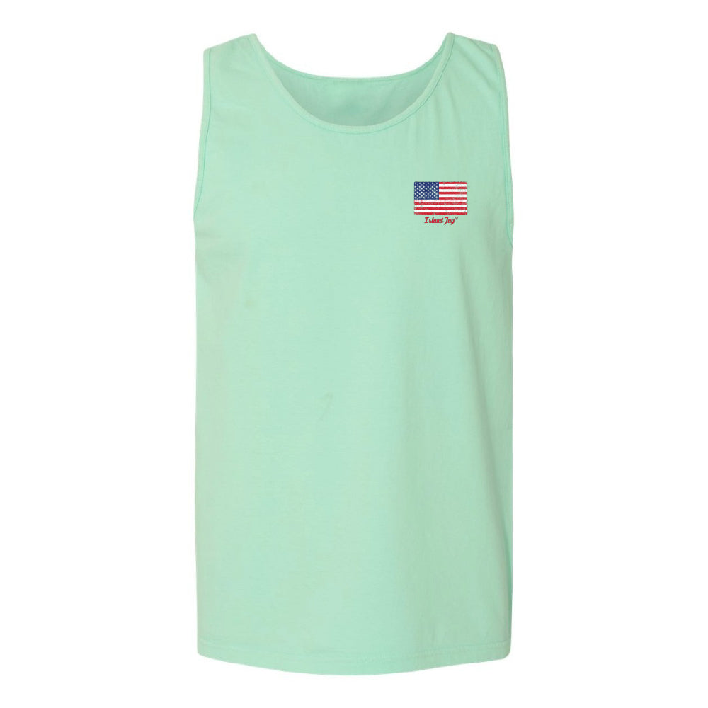 tank top with USA Flag with Island Jay Logo below it