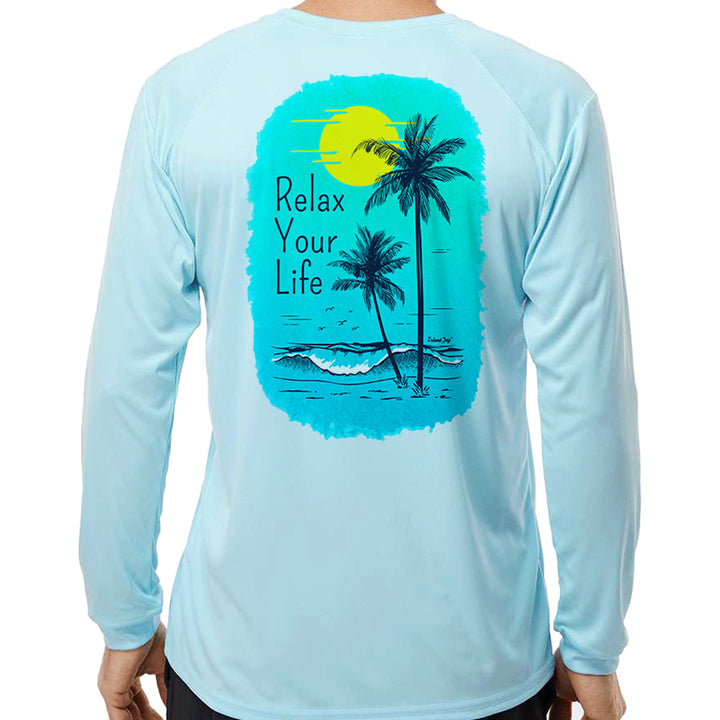 Relax Your Life Tropical Spot UV Performance Long Sleeve Shirt Ice Blue
