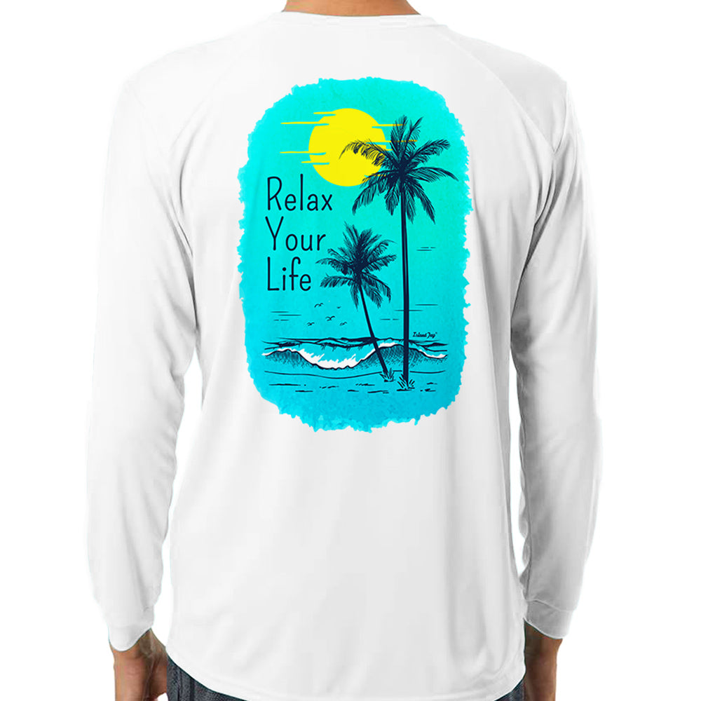Relax Your Life Tropical Spot UV Performance Long Sleeve Shirt Ocean White