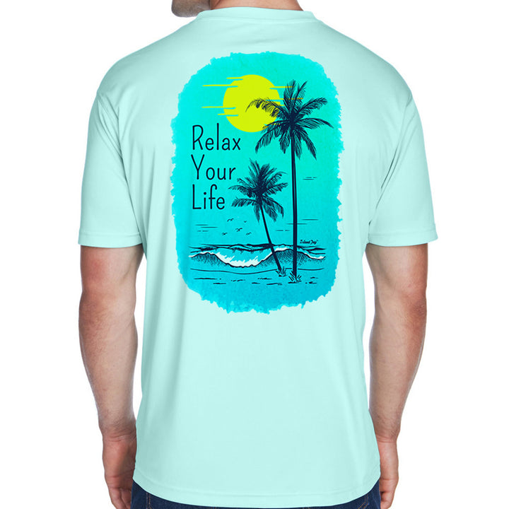 Relax Your Life Tropical Spot UV Performance Shirt Seafrost Green