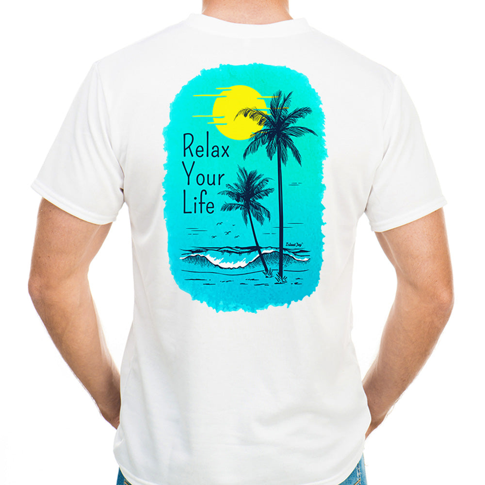 Relax Your Life Tropical Spot UV Performance Shirt Ocean White