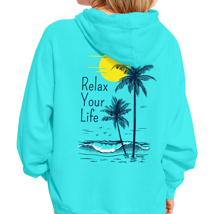 Relax Your Life Tropical Spot Soft Style Pullover Hoodie Scuba Blue