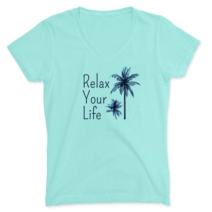 Relax Your Life Palm Tree V-Neck T-Shirt