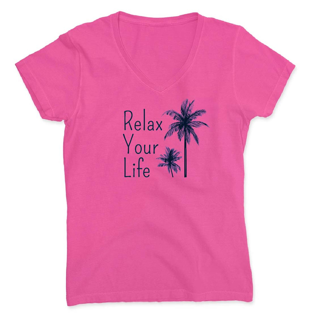 Relax Your Life Palm Tree V-Neck T-Shirt