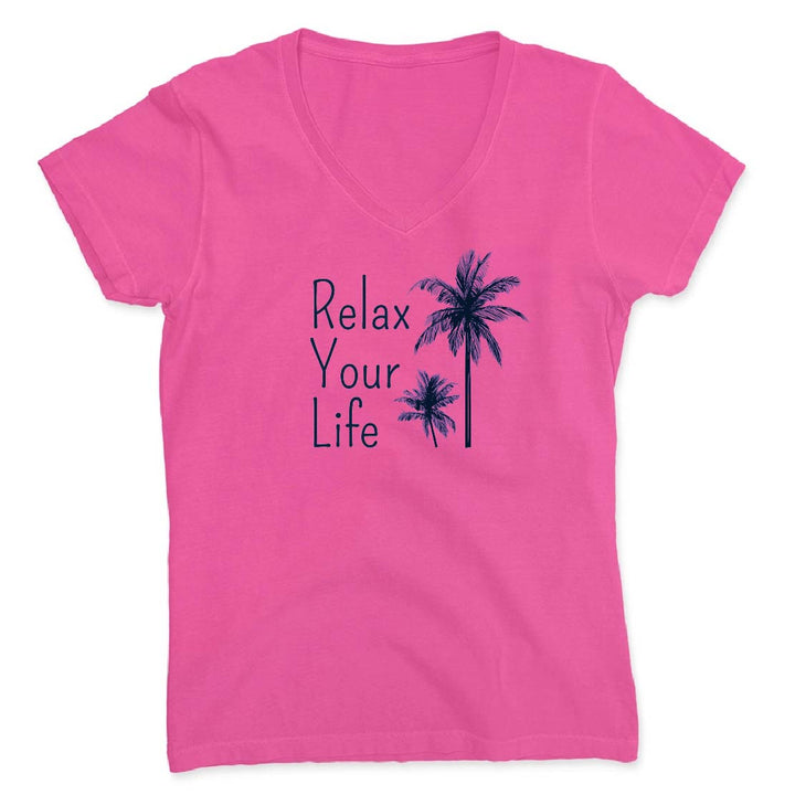 Relax Your Life Palm Tree V-Neck T-Shirt