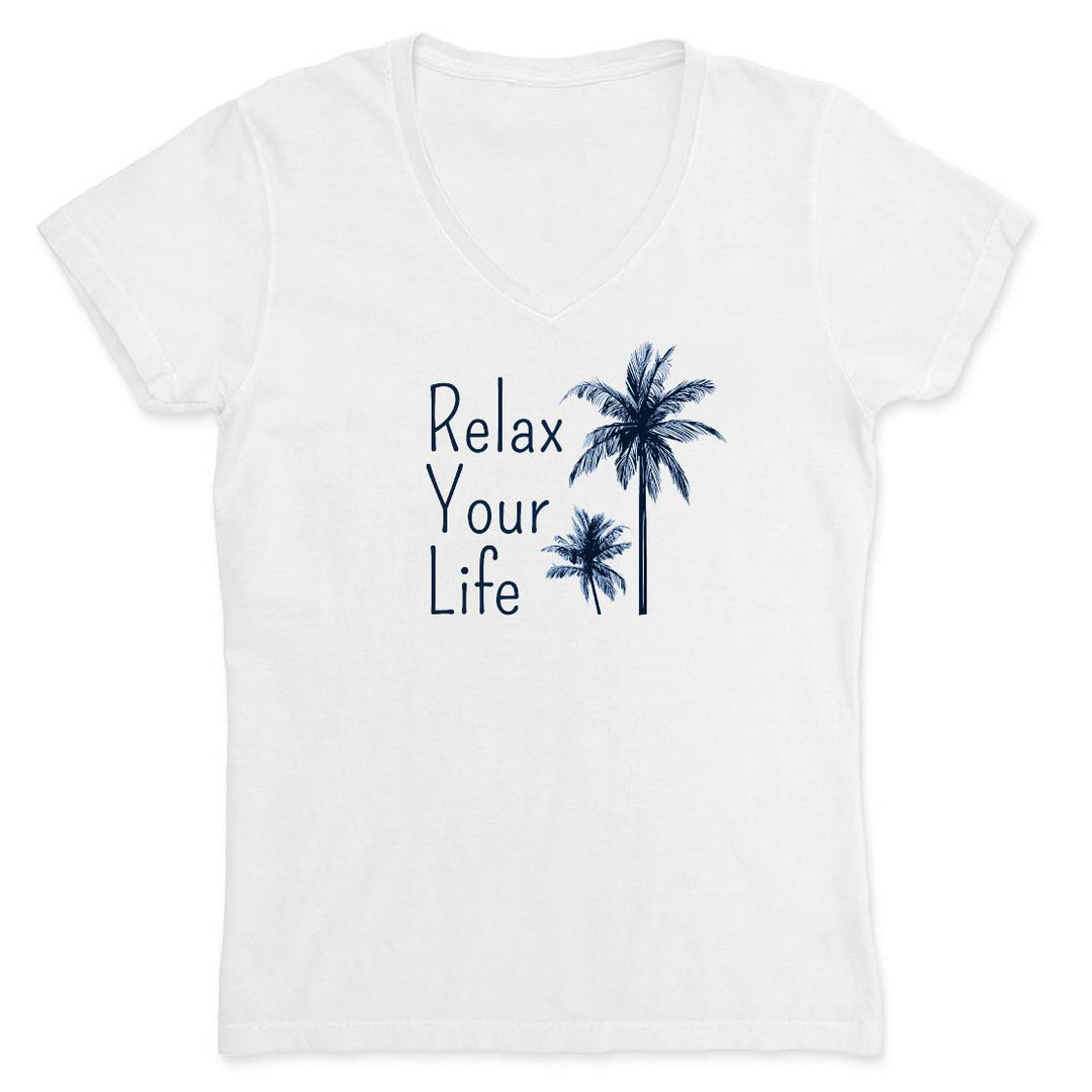 Relax Your Life Palm Tree V-Neck T-Shirt