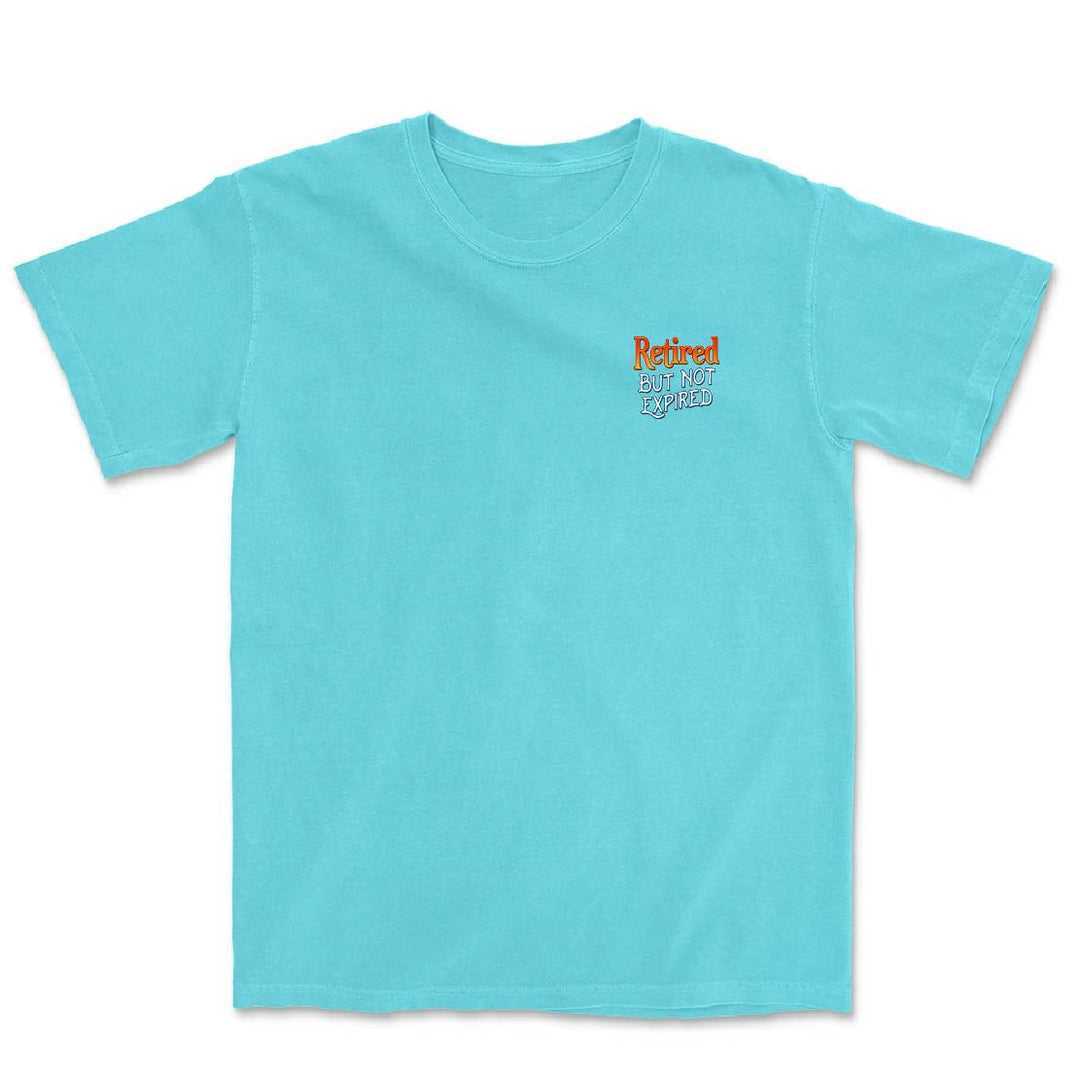 Light blue t-shirt with a small logo on the chest against a white background