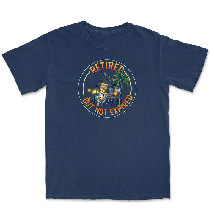 Navy blue t-shirt with a circular graphic design on a white background