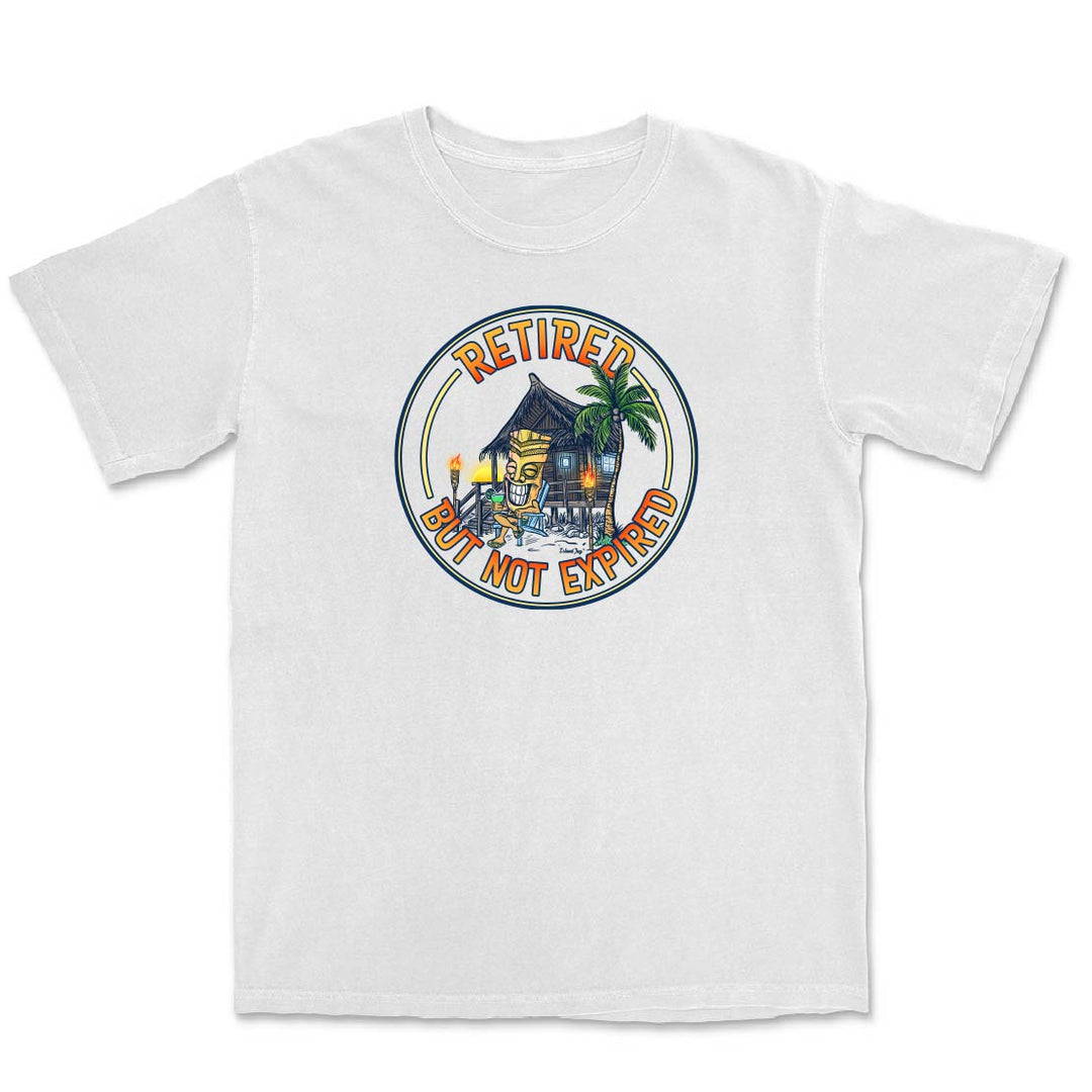 White t-shirt with a colorful graphic design on a white background