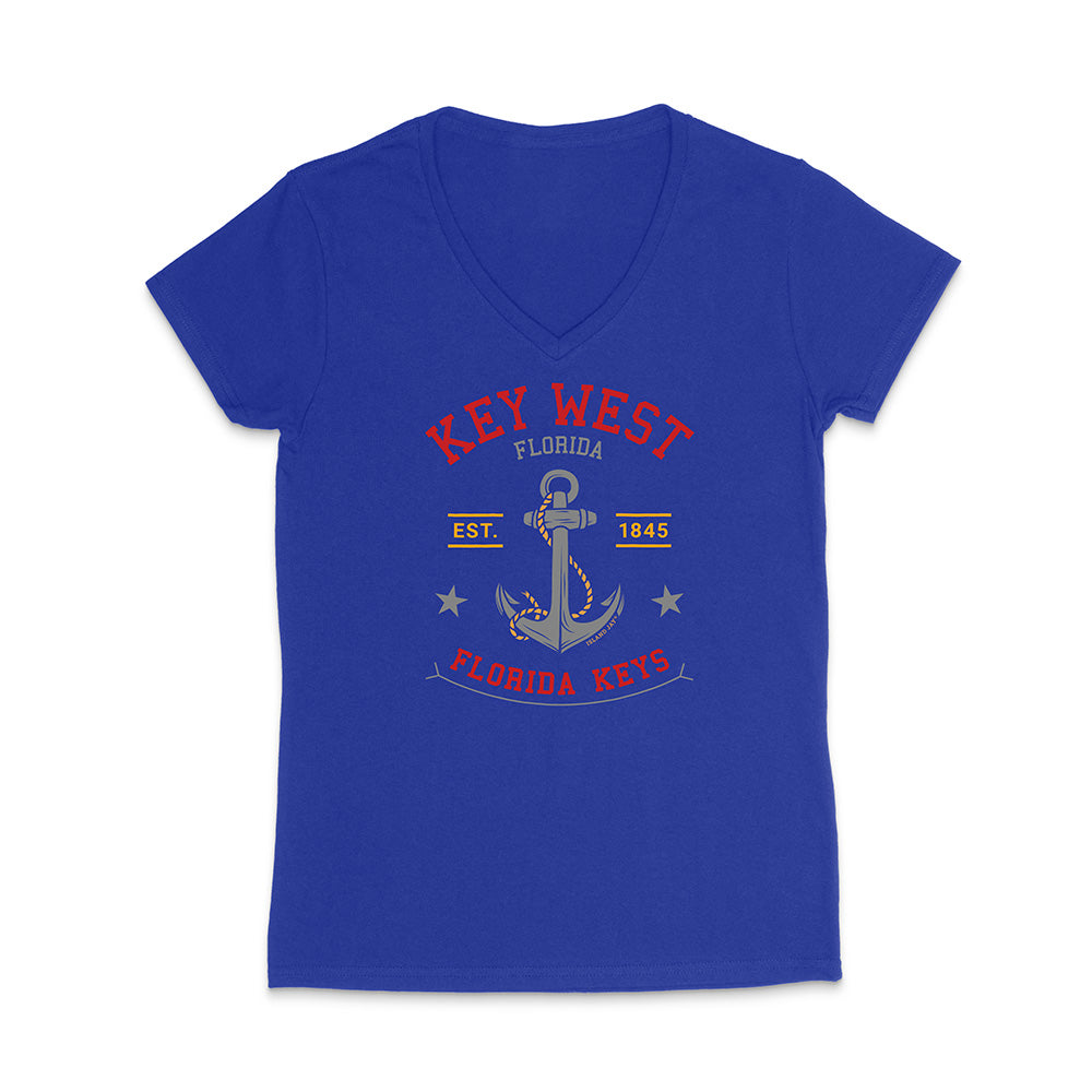Blue t-shirt with Key West, Florida design on a white background