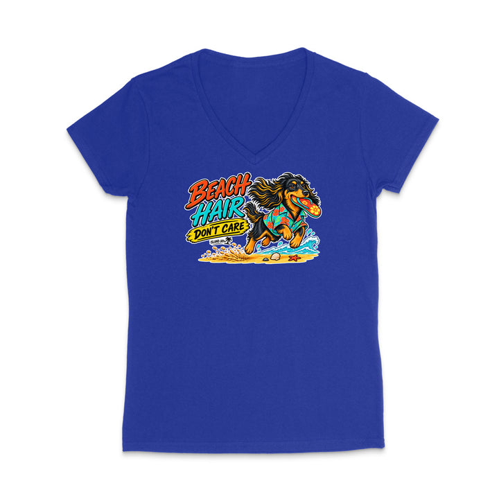 Beach Hair Don't Care Dog WOMEN'S V-Neck T-Shirt