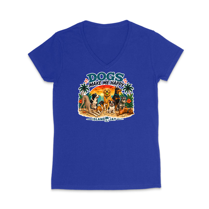 Dogs Make Me Happy WOMEN'S V-Neck T-Shirt