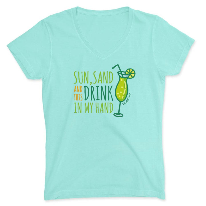 Mint green t-shirt with a lime green graphic and text.