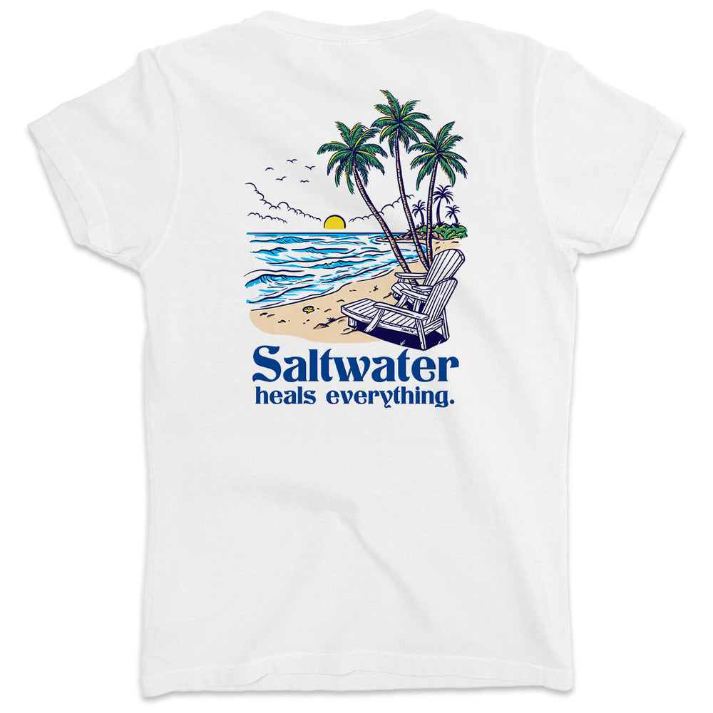 Women's Saltwater Heals Everything V-Neck T-Shirt Ocean White