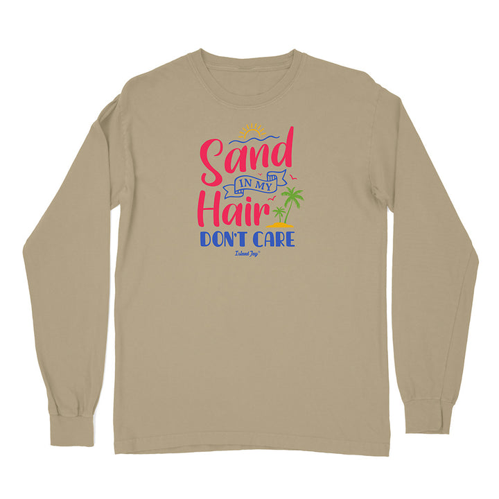 Beige long-sleeve shirt with colorful text design on a white background