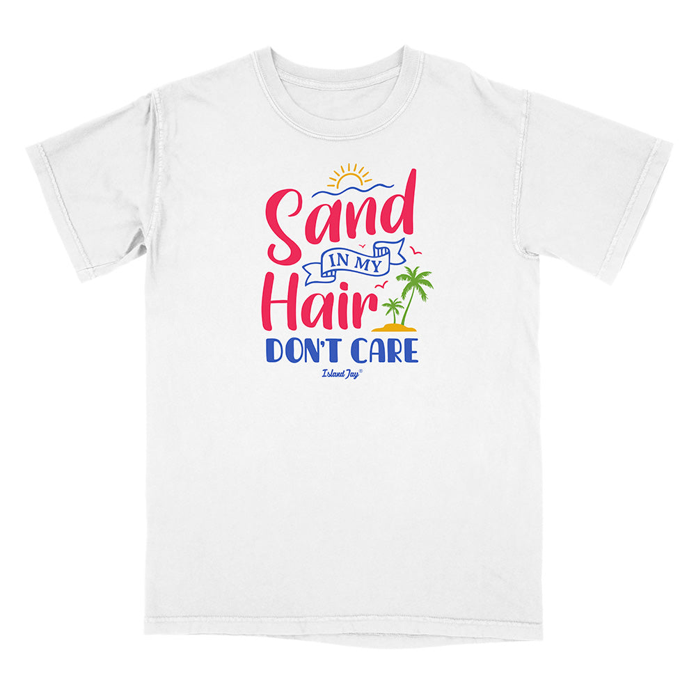 White t-shirt with colorful text and graphics on a white background