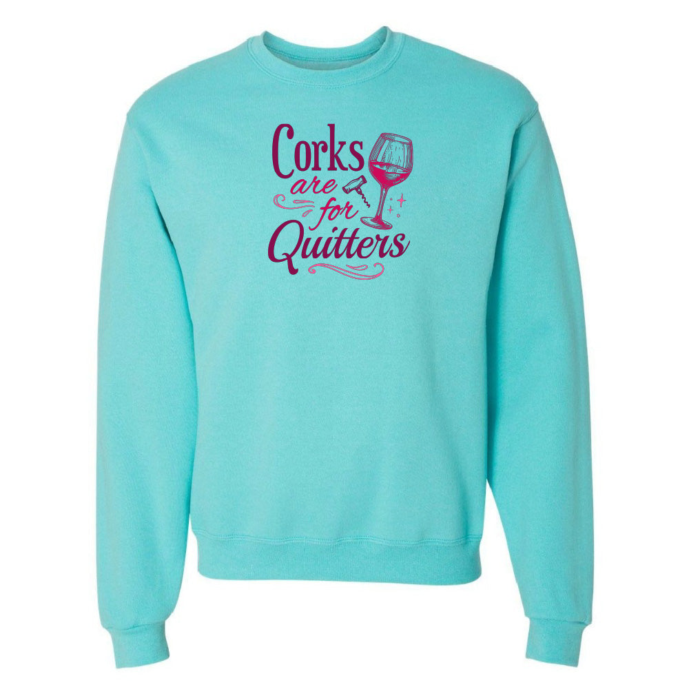 Turquoise sweatshirt with pink text and wine glass graphic on a white background