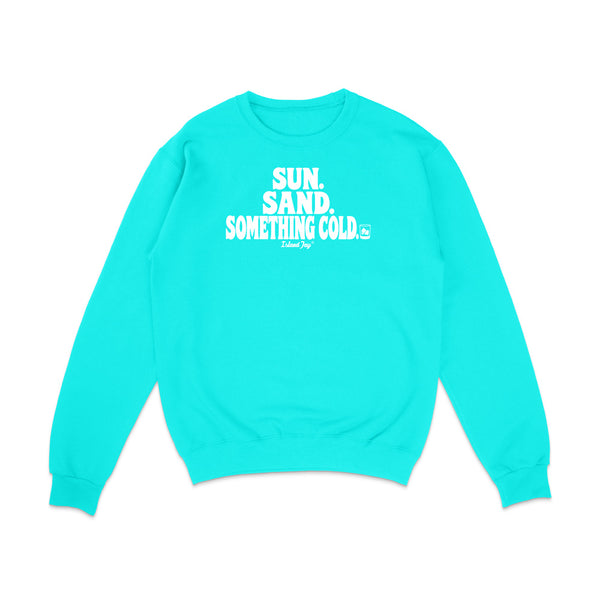 Purple sweatshirt with Sun Sand and Something Cold Desgin