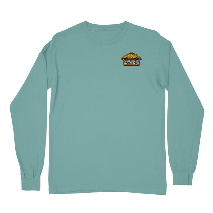 A long-sleeve crewneck t-shirt in a muted teal-green color, featuring a small graphic logo on the left chest with a yellow and brown design and the text 'Yellow Brick'. The shirt is displayed flat against a solid white background.