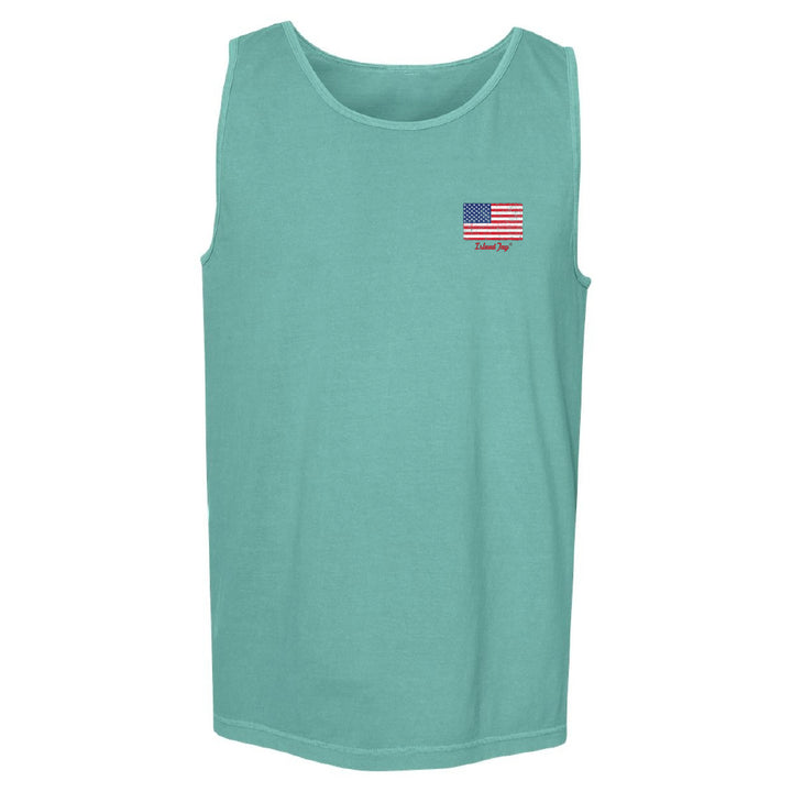tank top with USA Flag with Island Jay Logo below it