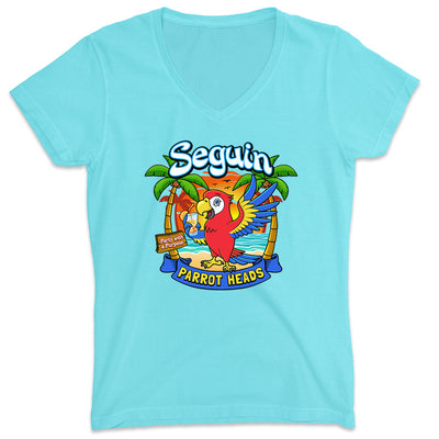 Women's Seguin Parrot Head Club V-Neck T-Shirt Aqua
