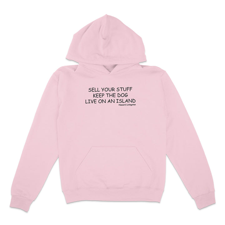 Pink hoodie with text on a white background