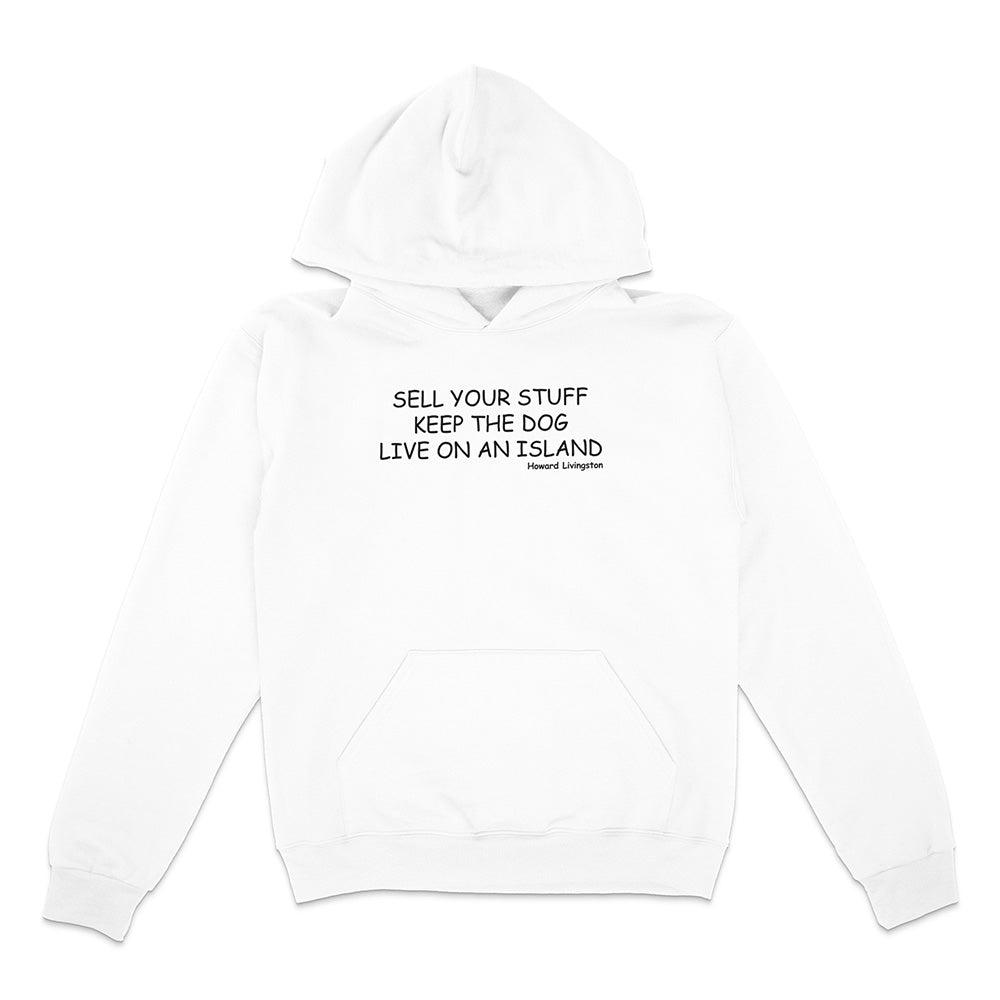 White hoodie with text on a white background