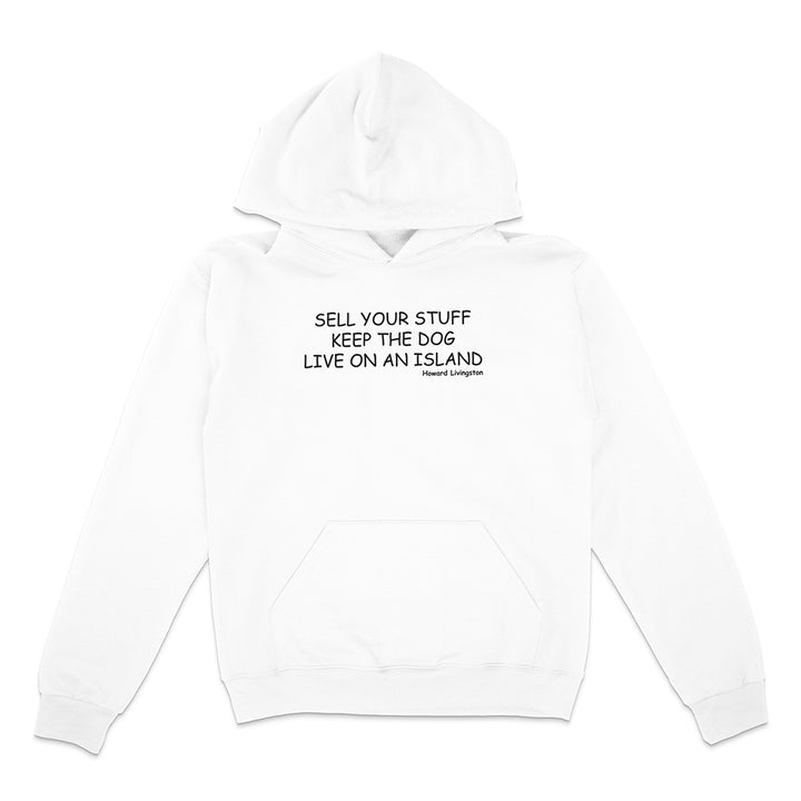 White hoodie with text on a white background
