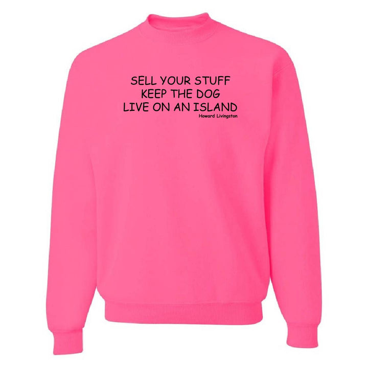 Pink sweatshirt with black text on a white background