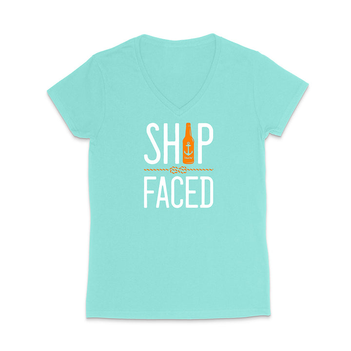 Mint t-shirt with 'Ship Faced' graphic design on a white background