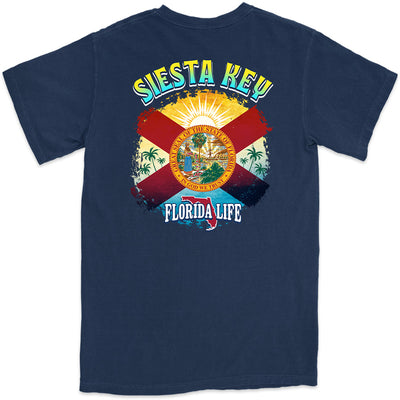 Siesta Key Florida State Flag T-Shirt Navy