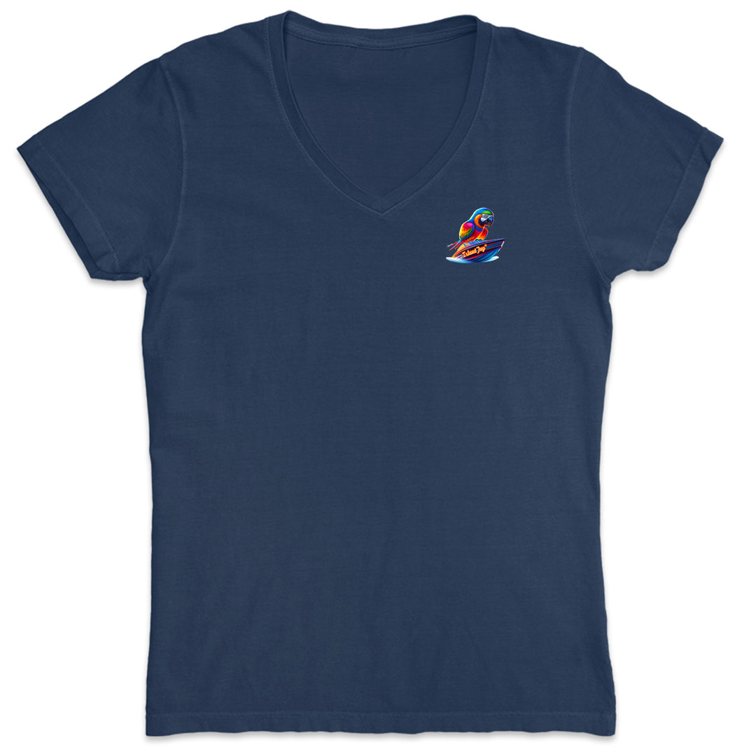 Women's Captain McFeatherpants Speedboat Parrot V-Neck T-Shirt