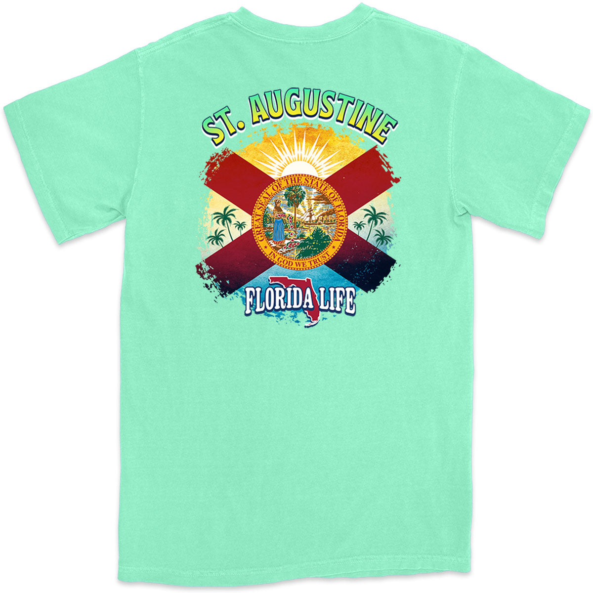 St. Augustine Florida State Flag T-Shirt Island Reef Green Color