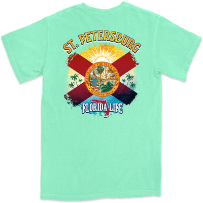 St. Petersburg Florida State Flag T-Shirt Island Reef Green High Quality Men's beach t-shirt