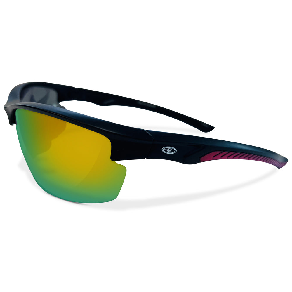 Pacific Edge Sport Polarized Sunglasses - Black Frame & Yellow Mirror Lens Side