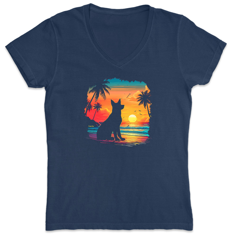 Women's Sunset Beach Dog 2.0 V-Neck T-Shirt Navy