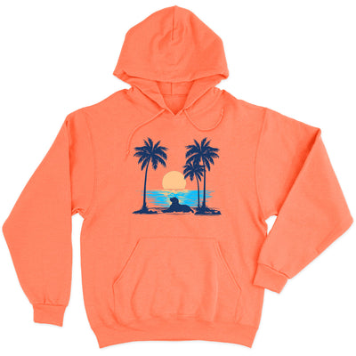 Sunset Beach Dog Hoodie Soft Style Pullover Hoodie Heather Coral