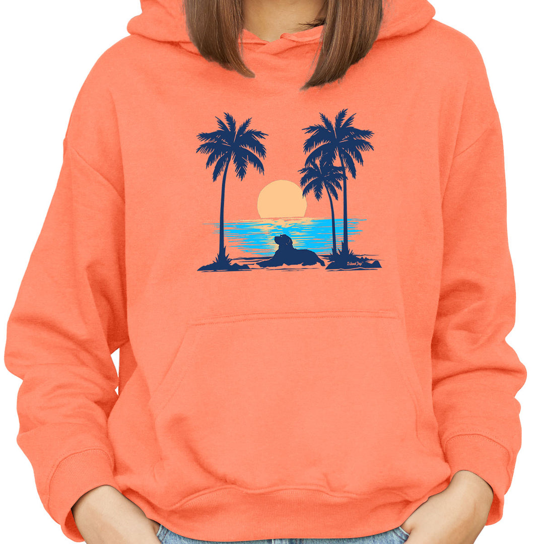 Sunset Beach Dog Hoodie Soft Style Pullover Hoodie Heather Coral
