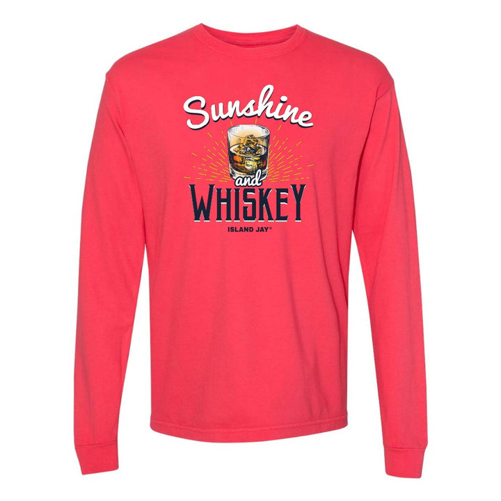Paprika long sleeve t-shirt with 'Sunshine and Whiskey' graphic and text.