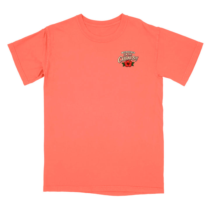 A coral orange short-sleeve crewneck t-shirt with a small graphic on the left chest reading '2024 Champion' with a red rose design, shown on a plain white background.