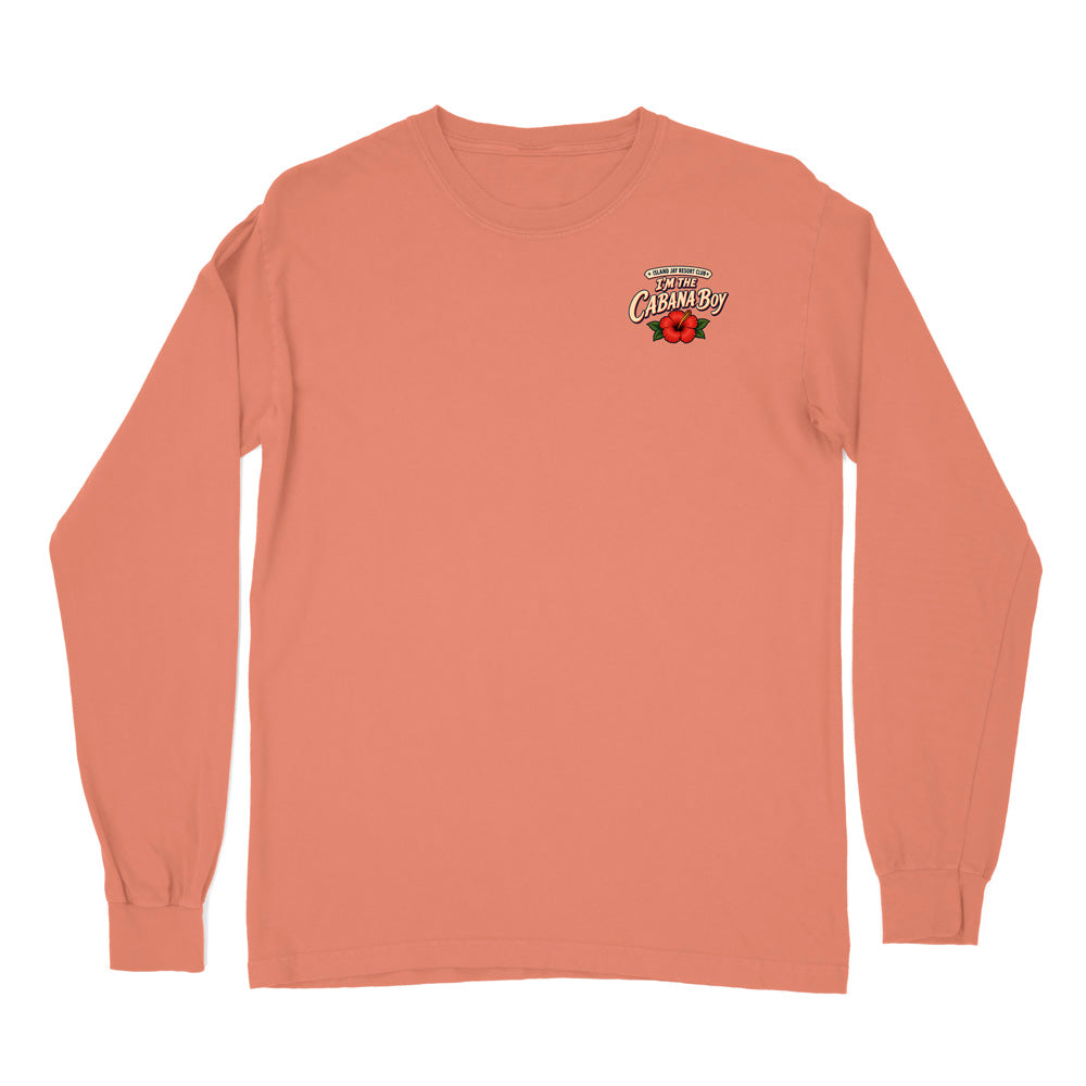 A peach-colored long-sleeve t-shirt with a small graphic on the left chest reading 'Tucson, Arizona' around a red rose, displayed on a solid white background.