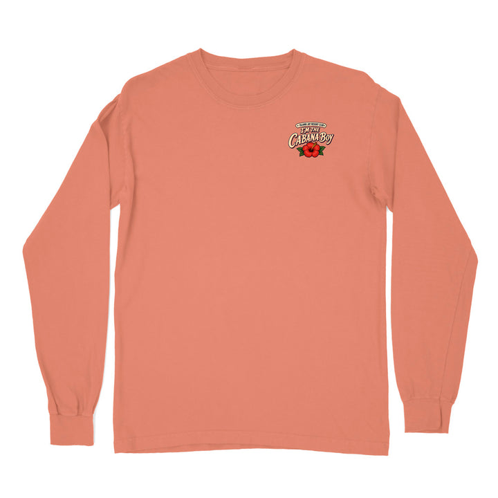 A peach-colored long-sleeve t-shirt with a small graphic on the left chest reading 'Tucson, Arizona' around a red rose, displayed on a solid white background.