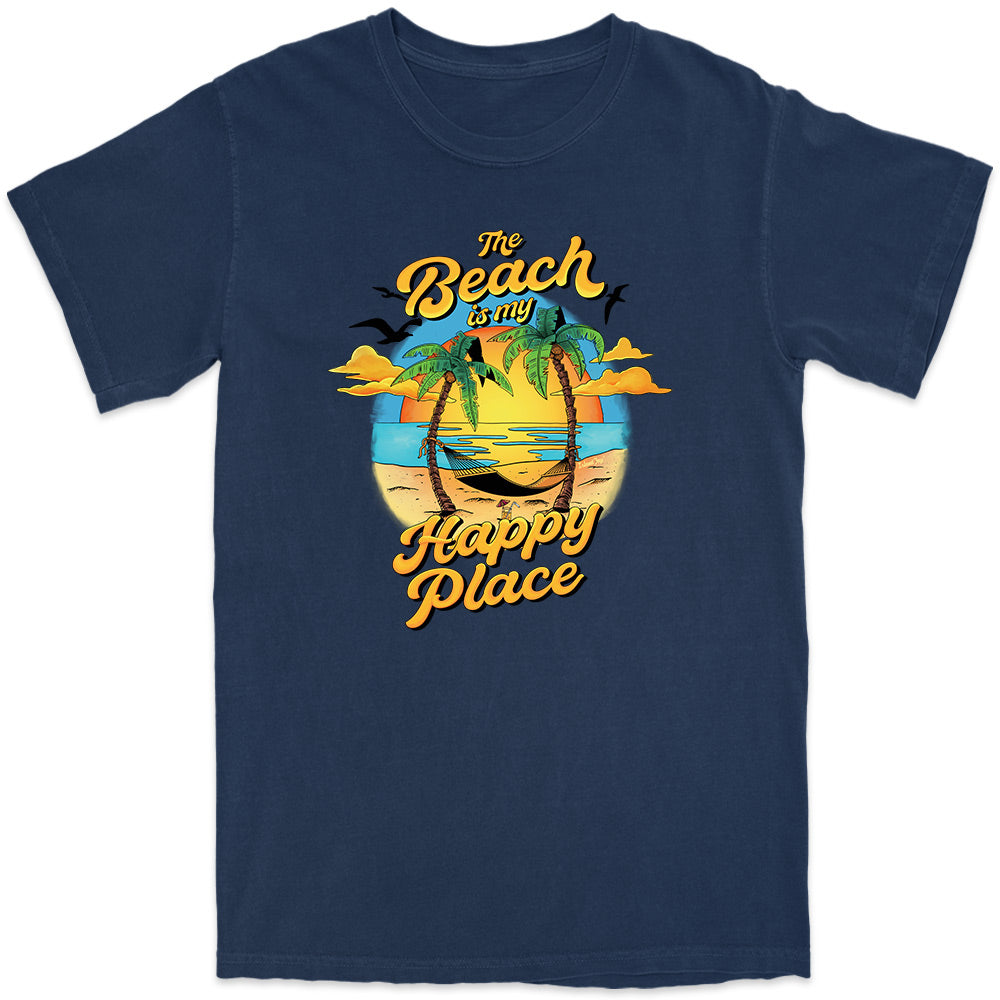The Beach Is My Happy Place Sunset T-Shirt Navy